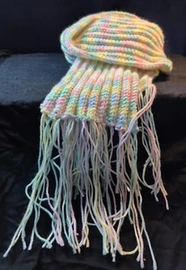 Scarf, Shawl, handmade crochet, white soft baby yarn, 4 colours acrylic scarf - Bild 1 von 13