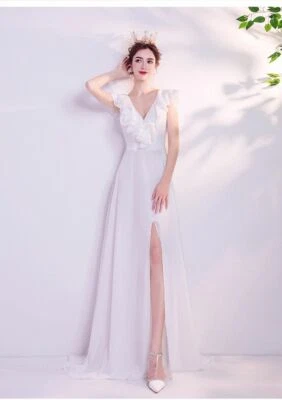 Sexy Vestido de Fiesta Para Mujer Blanco Chifón Sin Mangas Espalda descubierta Vaina Vestido de Noche Foto 1 de 4