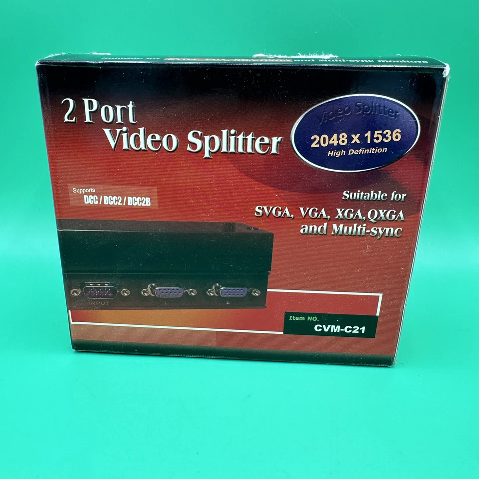 1x2 2 Port VGA HD15 Video Splitter PC Laptop to TV LCD Monitor Display 450MHz - Image 1 of 4