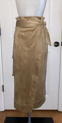 Falda midi de cintura con bolsa de papel envolvente de carga XS de gamuza sintética tostada camel de Zara Foto 1 de 4