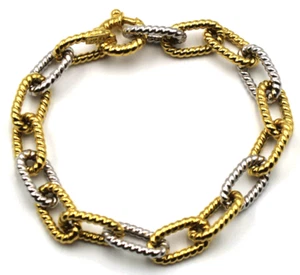 14K Gelbgold & Weißgold Italienisch Oval 7 3/8" Kabel Kette Armband 7,5 Gramm - Bild 1 von 7