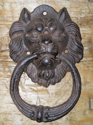Cast Iron Antique Style Rustic LION HEAD Door Knocker Brown Finish Cover