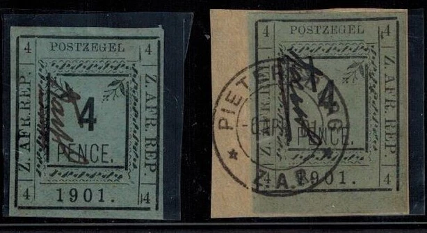 TRANSVAAL Pietersburg 1901 P2 4 pence perfeito estado e usado R4/2 WIDER 4 - Imagem 1 de 1