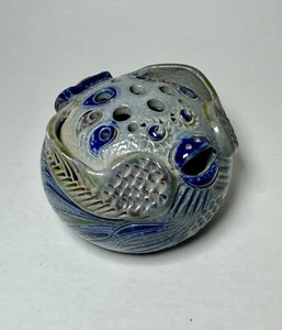Unique & Unusual Handmade Ceramic Salt Glazed Blue Bird Chicken Flower Frog? - Picture 1 of 8