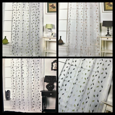 Emma Barclay Gorgeous Embroidered Leaf Leaves Sheer Single Voile Net Curtain - image 1 of 4
