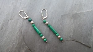 Sterling Silver Green Stone Beaded Earrings Vintage Leverback 925 5 grams - Picture 1 of 8