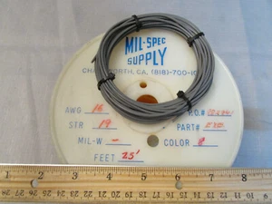 25 Feet 16AWG GREY Hi Temp PTFE Insulated Silver Plated 600 Volt Hook-Up Wire - Picture 1 of 2