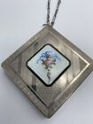 Antique Art Deco Guilloche Enamel Silver Compact Wristlet Clutch Dance Purse