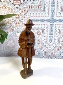 Vintage Old Man Hand-Carved Wooden Boxwood  Sculpture 6” | Big G Imports | FLAW - Picture 1 of 9
