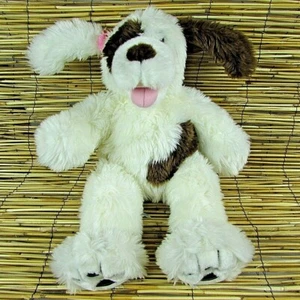 Build A Bear Shaggy Puppy Dog Barks White Brown Spots 17" Plush Poseable Ears - Picture 1 of 12