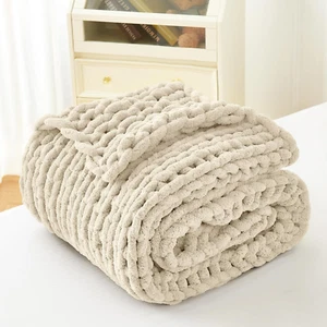 Chunky Knit Blanket Throw 51"X63" 100% Hand Knit Chenille Throw Blanket for Sofa - Picture 1 of 9