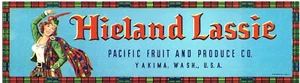 Original HIELAND LASSIE Kirschkiste Etikett Pacific Fruit Produce Yakima WA kariert - Bild 1 von 1