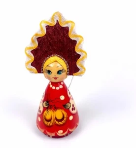 Vintage Handmade Russian Doll Christmas Tree Ornament Wooden, Braided, Kokoshnik - Picture 1 of 10
