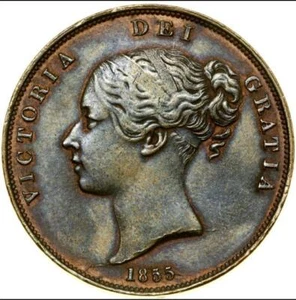 Great Britain 1855, penny, old coin HIGH GRADE #5298 - Picture 1 of 2