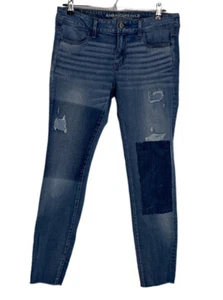 American Eagle Sz 10 Regular 360 Super Stretch Jegging Distressed Patched Denim - Picture 1 of 5