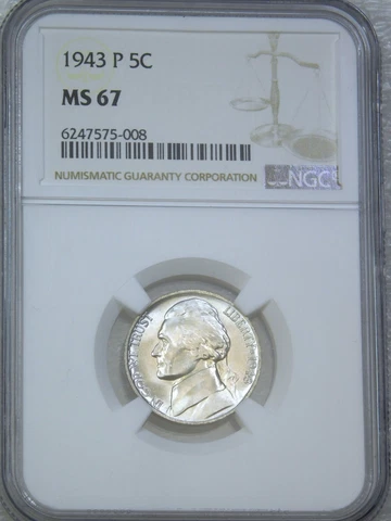 1943 P Jefferson Silver Nickel NGC MS67 Frosty Luster looks Full Steps PQ #E284F Cover