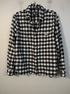 Carhartt Black White Plaid Rugged Flex Flannel Shirt Top Women's Size Large  - Picture 1 of 7