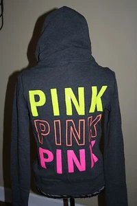 NUEVO VICTORIA'S SECRET ROSA BLING PERFECTA SUDADERA CON CAPUCHA GRIS NEÓN BLING LÍMITE PEQUEÑO - Imagen 1 de 5