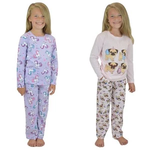 Kids Unicorn & Pug Girls Pyjama Set, Cute Pyjamas PJs Nightwear, LN139 - Picture 1 of 5