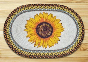 Braided Jute Stenciled Print Oval Area Rug. Earth Rugs. SUNFLOWER - Picture 1 of 1