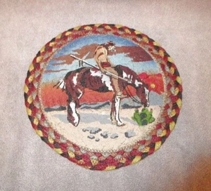 Native American End Of Trail Horse Mat Trivet Art Decor Earth Rugs Braided Jute - Picture 1 of 5