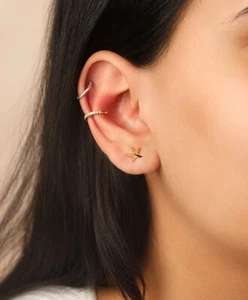 14k Solid Gold Minimalist Starfish Stud Earrings - 8 mm Beach Jewelry - Picture 1 of 8