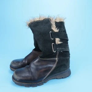 Botas Columbia Chamonix Cuero Negro Parte Superior Peluda Media Pantorrilla Cuña Cremallera Lateral Talla 8 - Imagen 1 de 10