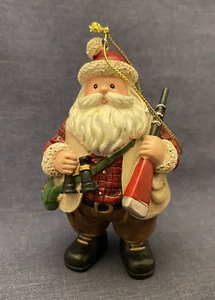 Vintage Weihnachtsmann Ornament Flinte Jagd Fernglas Skeet Weihnachten Flanell - Bild 1 von 6