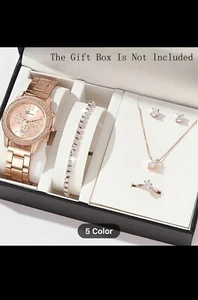 6pc set rose golden electronic quarts wrist watch bracelet earrings necklace rin - Picture 1 of 5