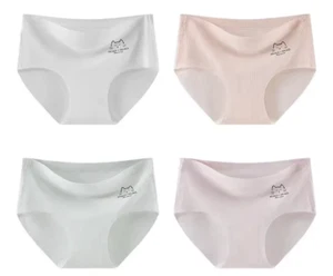 4 x Girls Seamless Modal Panties Mid Waist Knickers Ice Silk Underwear - Picture 1 of 8