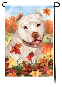 Falling Leaves Garden Flag - Cropped White Pit Bull - Picture 1 of 1