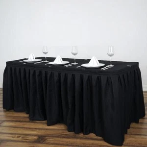 Black 14 feet POLYESTER PLEATED TABLE SKIRT Tradeshow Wedding Catering Supplies - Picture 1 of 6