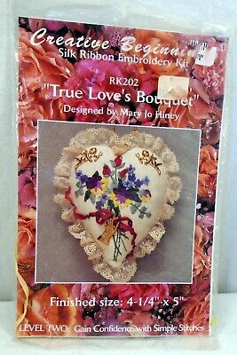 Vintage Corazón Amor Verdadero's Bouquet De Seda Encantos De Encaje Cinta Bordado Kit 4x5  • 14.18€