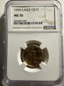 1999 $10 1/4 ounce Gold American Eagle- NGC MS 70 - Picture 1 of 2