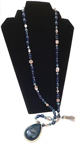 Collar Chico's XL 36" largo llamativo con cuentas imitación lapislázuli imitación turquesa borla - Imagen 1 de 19