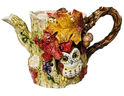 Fitz And Floyd Autumn Fall Woods Teapot Pitcher with Lid Owl Leaf 1994 40oz VTG - Image 1 of 4