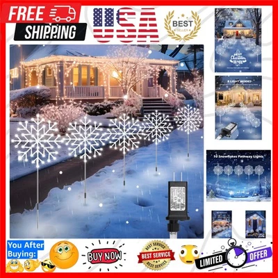 Snowflake Lights Outdoor, 10 Large Snowflake Christmas Pathway Lights Outdoor... - Image 1 of 4