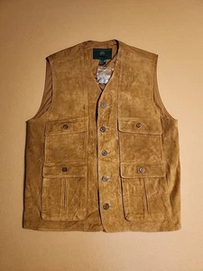 Vintage Orvis Sportsman Hunting shooting Vest Brown suede Leather Mens L Nwot - Picture 1 of 18