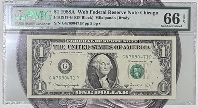 $1 1988A Web Federal Reserve Note Chicago Fr# 1917 G (GP Block) PMG 66 EPQ Gem - Image 1 of 4
