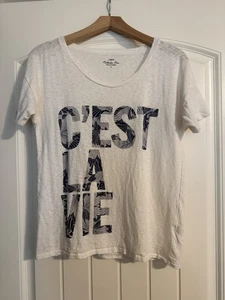J. Crew Damen Kurzarm Sammler T-Shirt Slub Strick Größe Small Cest La Vie - Bild 1 von 5