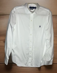 Polo Ralph Lauren White Button Down Men’s LARGE Shirt Blue Pony Long Sleeve READ - Picture 1 of 14