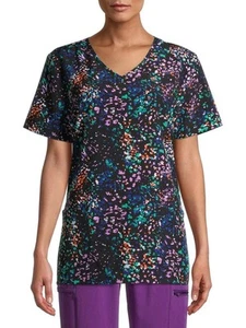 NEW NWT Black Print Sz Medium Stretchy Nurse Medical Hospital Uniform Scrub Top - Picture 1 of 3