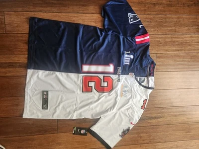 ¡NUEVO! Camiseta deportiva TOM BRADY doble Super Bowl Patriots/Buccaneers cosida dividida XXL Foto 1 de 4