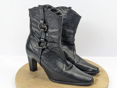 Harley Davidson Harness Leather Heel Boots Womans 7.5 Black Snake Motorcycle  - Image 1 of 4
