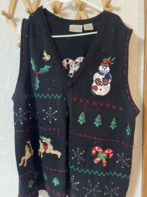 Chaleco Suéter Bordado Sin Mangas Ediciones Básicas Vacaciones 2X Muñeco de Nieve Reno Foto 1 de 4
