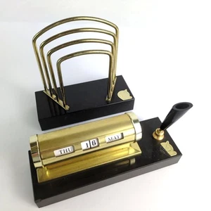 De colección Nuevo Diamante Latón Piedra Ónix Calendario Perpetuo y Archivo Soporte para Correo Juego de Escritorio - Imagen 1 de 9