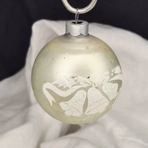Ornamento natalizio in vetro vintage - lt come nuovo con stencil campana mica - diametro 2,25" - Foto 1 di 15