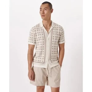 Abercrombie & Fitch cremefarbener Streifen Knopf Pullover Polo Strick Kragen Oberteil L - Bild 1 von 6