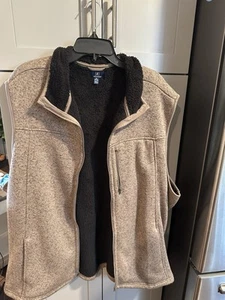 Mens George Sweater Fleece Vest Size 3X Tan Black Open Zipper Front Pockets - Picture 1 of 5