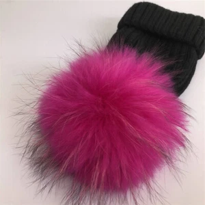19 colors 6" Large Real Raccoon Fur Pompom Ball W Snap Button Hat Shoes DIY  - Picture 1 of 40